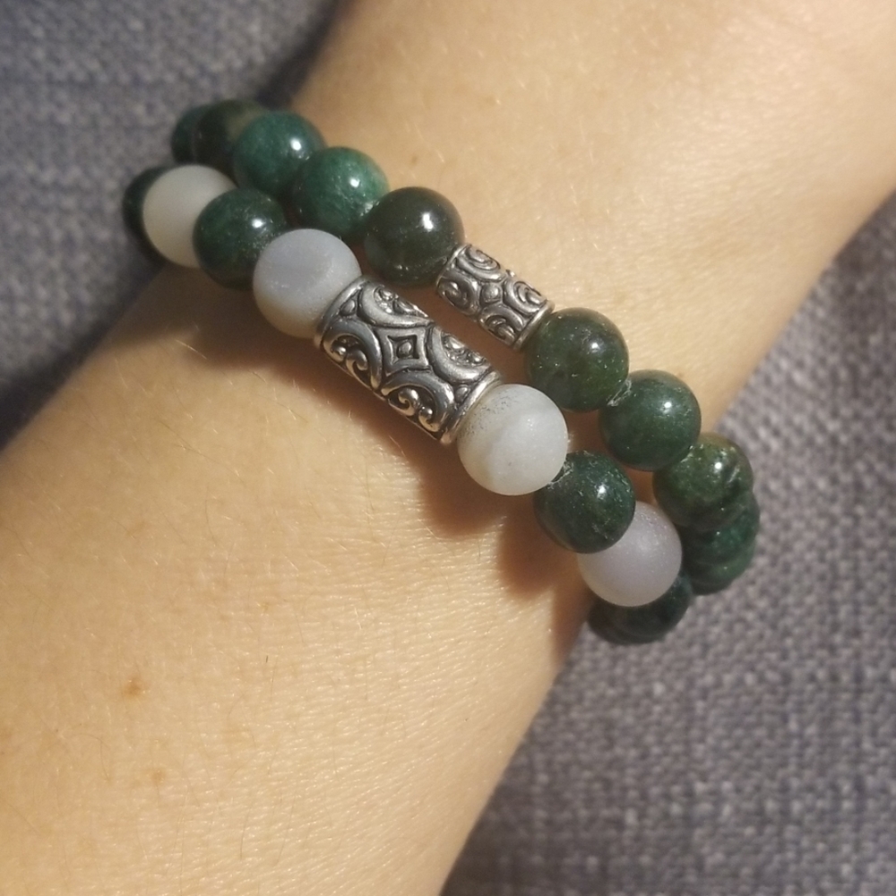 2 Druzy Quartz & Aventurine Quartz Bead Bracelet.